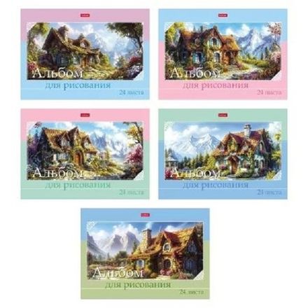 Альбом для рисования 24л, А4, Хатбер Живописные домики, на скрепке, ассорти, 1шт.