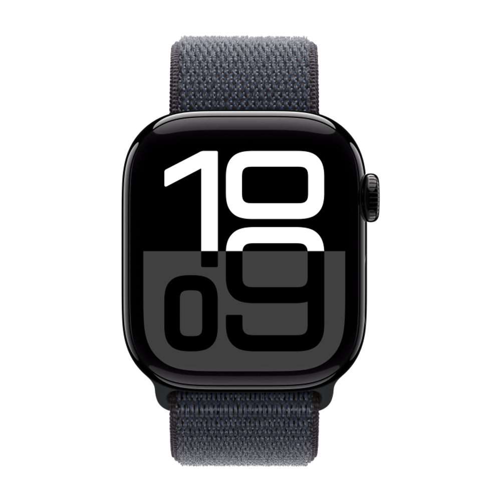 Apple Watch Series 10, 42 мм, алюминий цвета «Чёрный оникс», браслет Sport Loop чернильного цвета