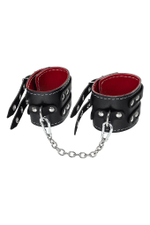 Черные кожаные оковы с двумя ремнями и красной подкладкой (Цвет: черный с красным)