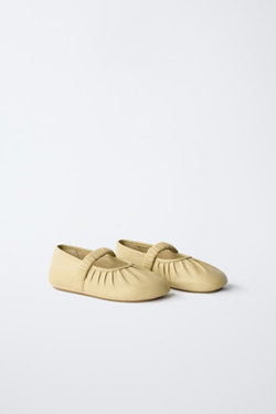 ZARA КОЖАНЫЕ БАЛЕТКИ, ЖЕЛТЫЙ