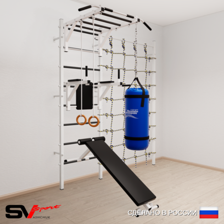 Шведская стенка Sv Sport усиленная 65120 (Турник рукоход/Брусья/Скамья/Кольца/Цепь/Мешок 22кг/Канатный лаз)