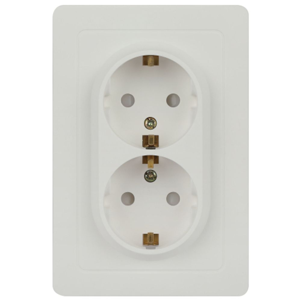 Розетка Intro Style 7-208-01 двойная с заземлением 2X2P+E Schuko со шторками, 16А-250В, IP20, СУ, белый