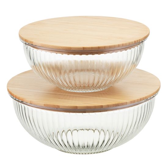 Чаша стеклянная с бамбуковой крышкой harmy, 2 л
