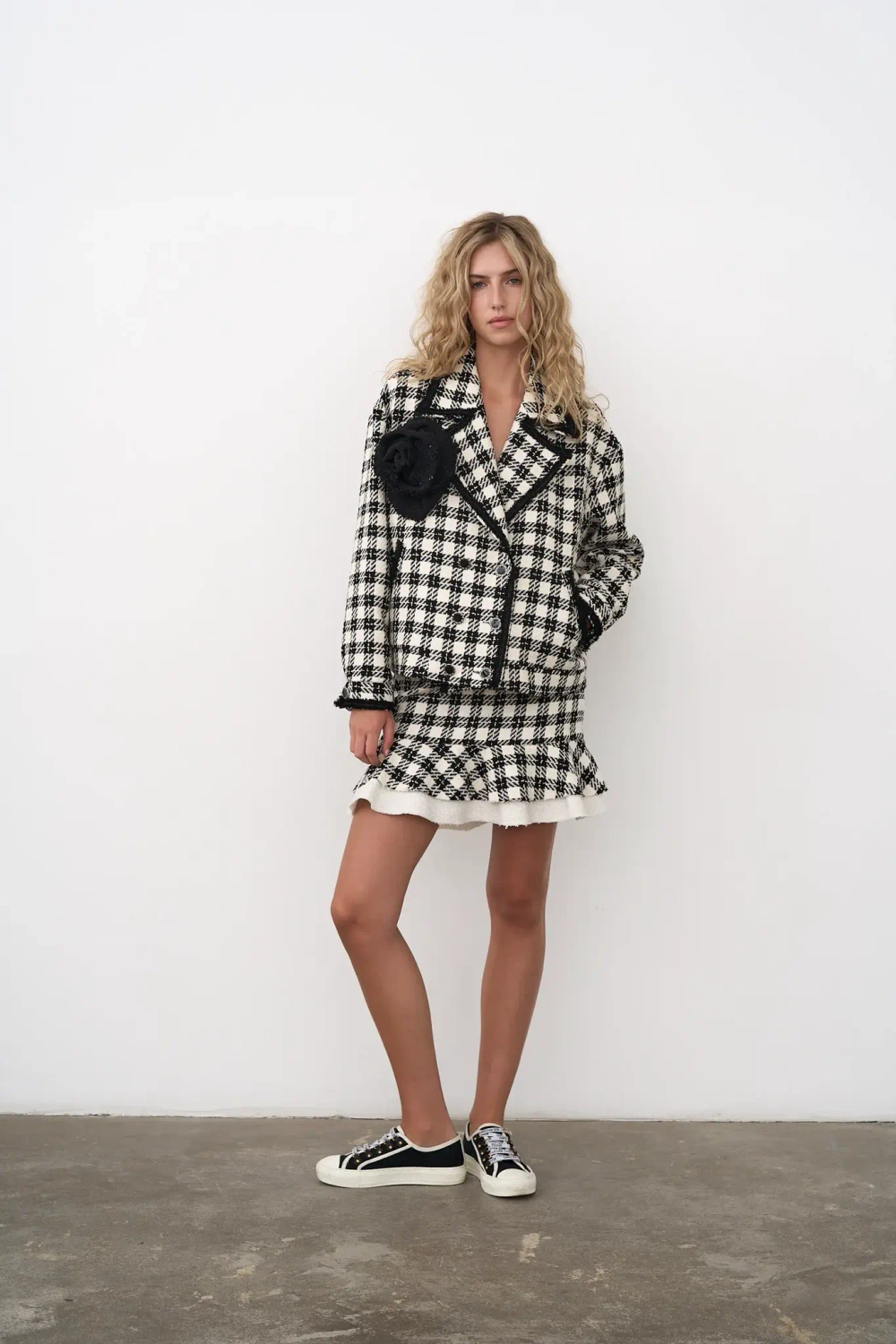 Двубортный жакет-бомбер в клетку