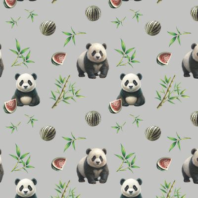 панда мишка бамбук арбуз серый
