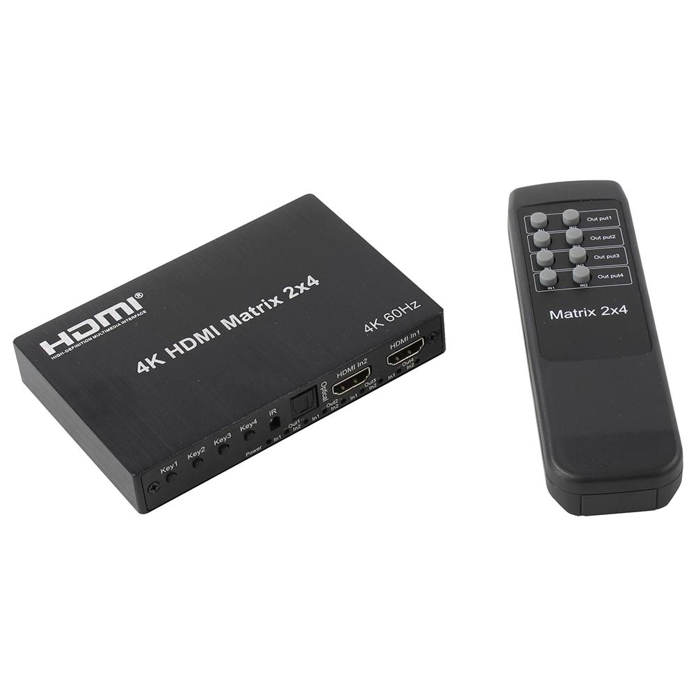 Разветвители и преобразователи видеосигнала ORIENT HSP0204HN-2.0, HDMI матричный переключатель / разветвитель 2-&gt;4 с аудиовыходами, UHD 4K / 60Гц (3840x2160), HDR, HDMI 2.0, HDCP 2.2, пульт ДУ, внешний БП 5В / 2A, метал.корпус (33266)