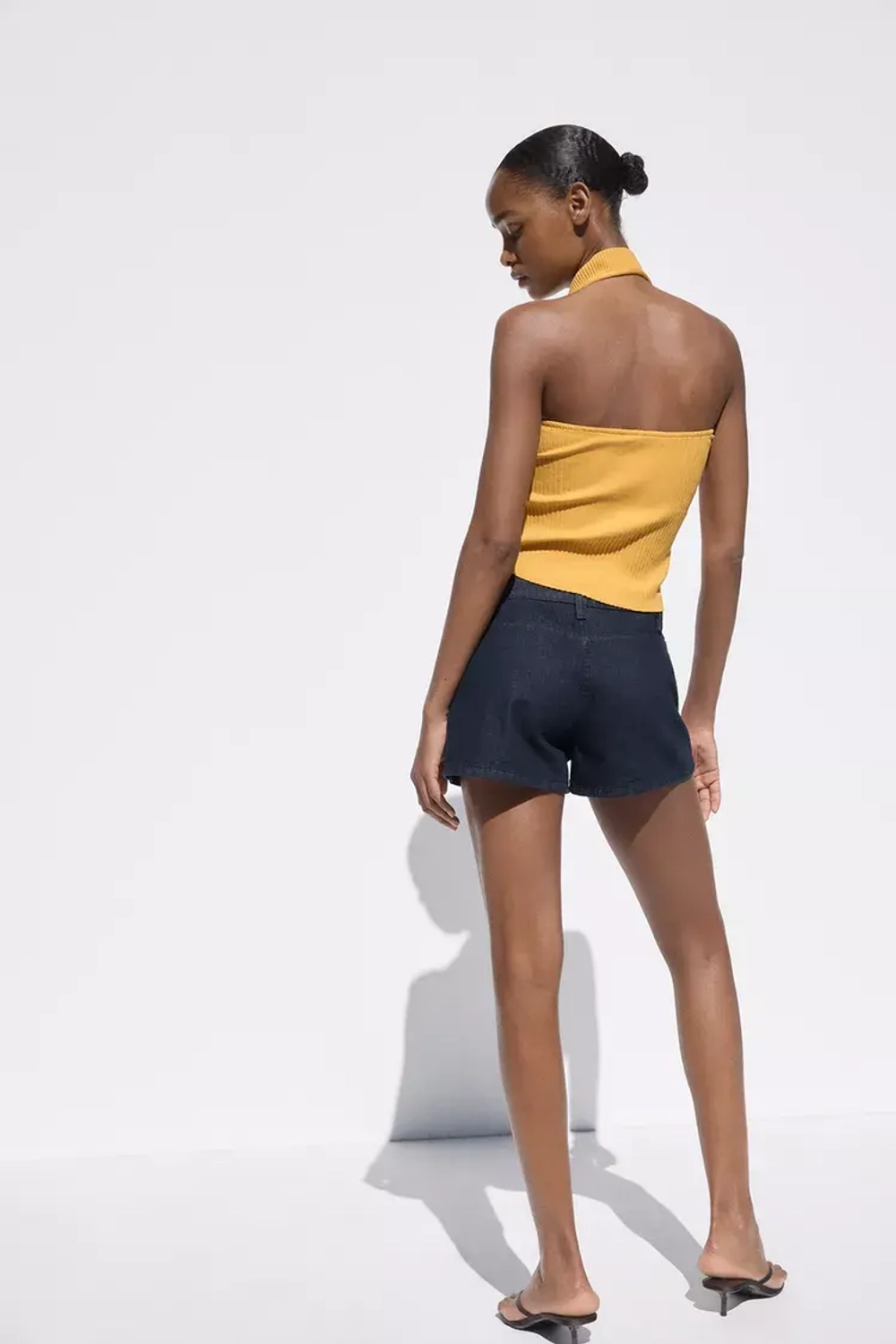 ZARA ТОП ИЗ РИФЛЕНОГО ТРИКОТАЖА, МАНДАРИНОВЫЙ