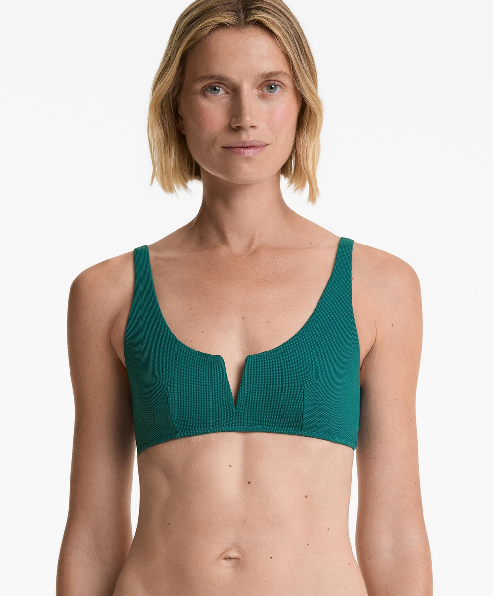 OYSHO Топ-бикини с V-образным вырезом, зеленый