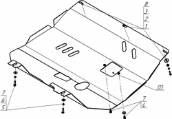 Защита картера двигателя, КПП. 2 мм, Сталь. для FIAT Doblo Cargo 2005-2015, Motodor.00613
