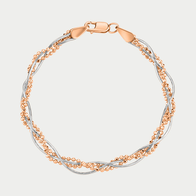 Браслет цепной из розового золота 585 пробы с плетением "Косичка" без вставок (арт. НБ 14-1771-3 1.50)