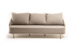 "Верона" диван 3-местный плетеный из роупа, каркас алюминий белый муар, роуп бежевый круглый, ткань бежевая 052