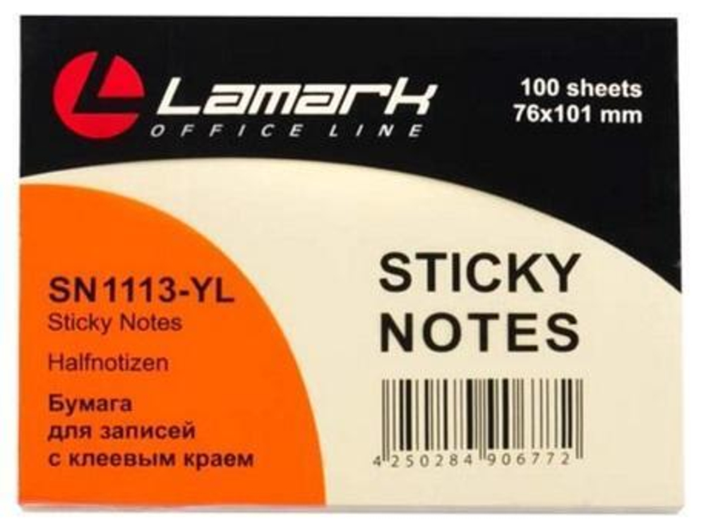 Бумага самокл. 76*101 желтая пастель (Lamark)