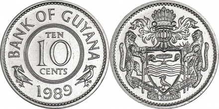 Гайана 10 центов, 1989 Герб UNC