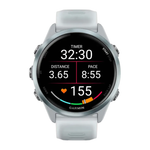 Спортивные часы Garmin Forerunner 570, 42 мм, силиконовый ремешок цвета «полупрозрачный серый»/дымчато-голубой Дымчато-голубой алюминиевый безель, AMOLED-дисплей с Gorilla Glass 3. Ремешок с классической застёжкой — на запястье обхватом 115–178 мм