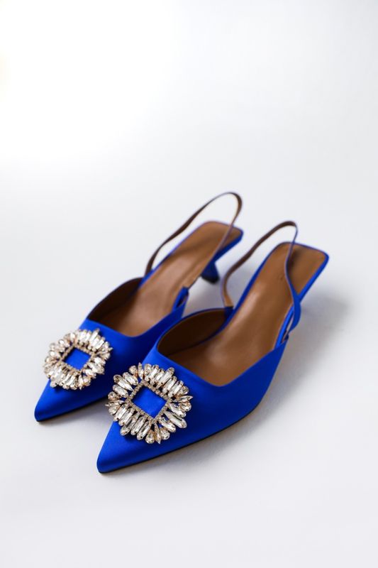 Туфли-мюли из сатина на низком каблуке, синий электрик