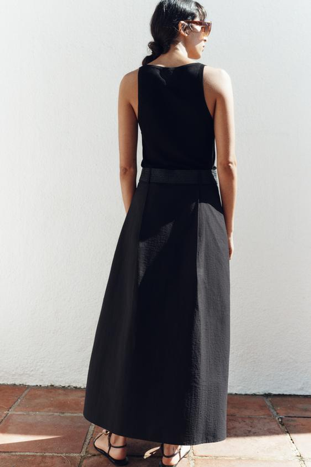 ZARA ЮБКА МИДИ С ПОЯСОМ-НАКИДКОЙ, ЧЕРНЫЙ