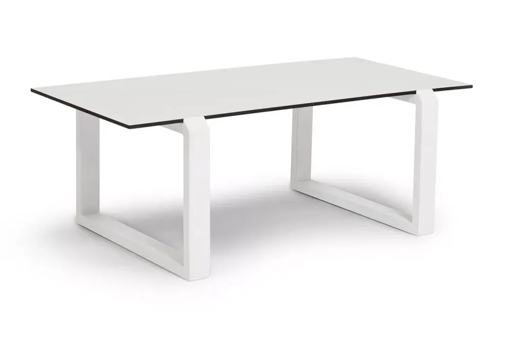 "Варадеро" журнальный стол из HPL 110х60 H43, каркас алюминий белый муар, цвет столешницы "молочный"