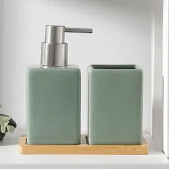 Набор аксессуаров для ванной комнаты SAVANNA Square, 3 предмета (дозатор для мыла, стакан, подставка), цвет зелёный