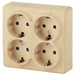Розетка ЭРА Эксперт 11-2211-11 четверная с заземлением 4х2P+E Schuko со шторками 16A-250В IP20 ОУ горизонт. сосна | Эра Эксперт
