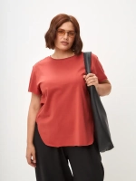 Футболка дизайнерская оверсайз с фигурным низом терракот