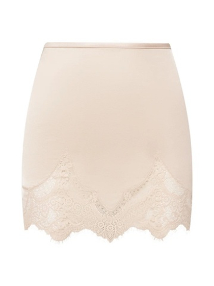 Шелковая мини юбка с кружевом в нежно розовом цвете