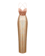 Платье макси драпированное из пайеток с открытой спиной