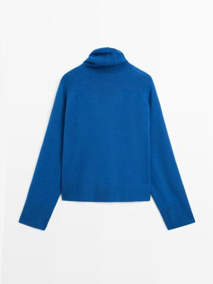 Massimo Dutti Свитер из смесовой шерсти с высоким воротником, синий электрик