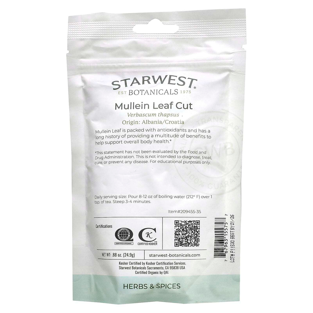 Starwest Botanicals, Органический коровяк, разрезанный на листьях, 24,9 г (0,88 унции)