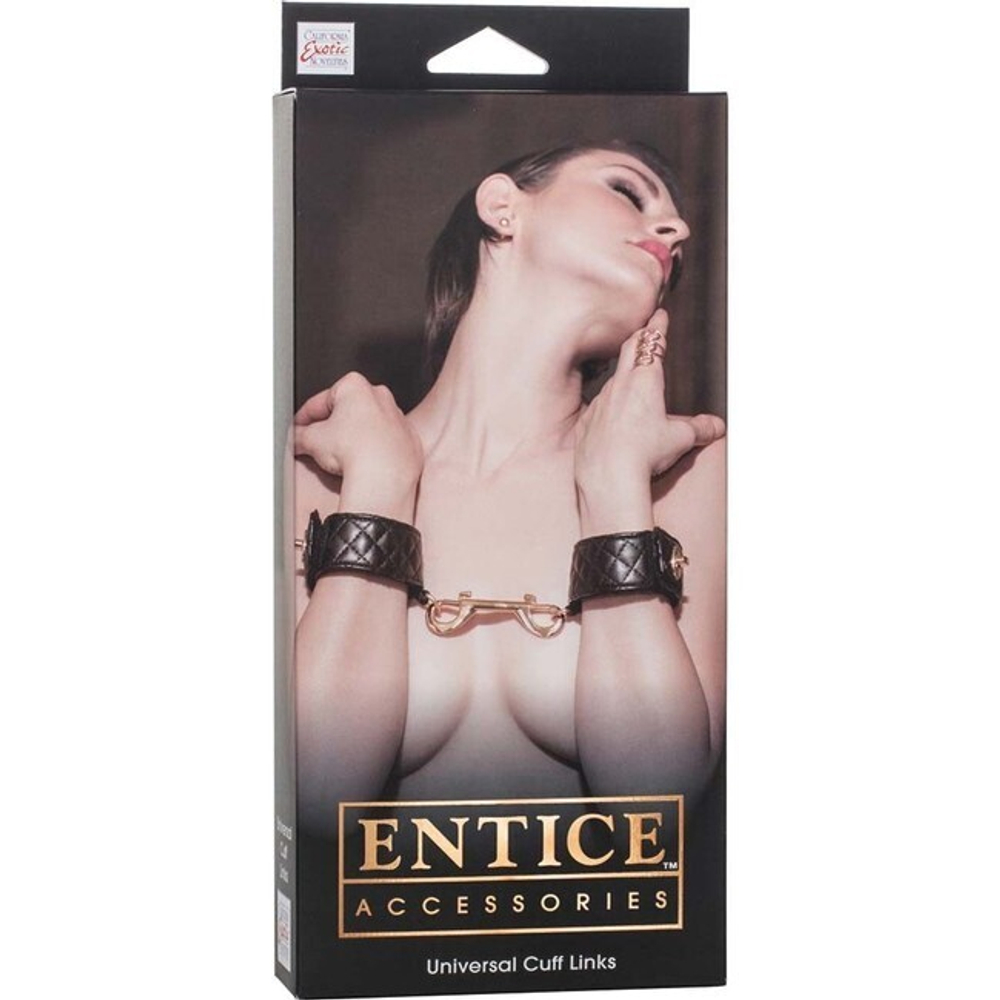 Кожаные простроченные фиксаторы с карабинами Unifersal Cuff Links (Цвет: черный с золотым)