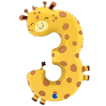 Шар Фольгированный Цифра 3 Жирафик (Бежевый)