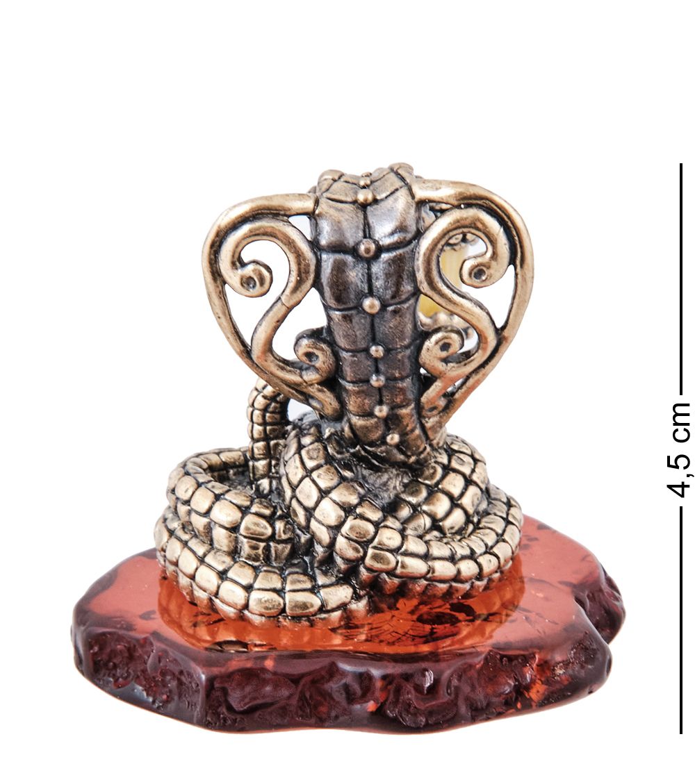 Народные промыслы AM-3980 Фигурка «Кобра с подарком» (латунь, янтарь)