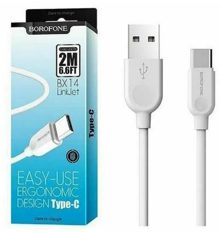 Кабель Type-C 2-метра 3А BOROFONE BX14 Белый