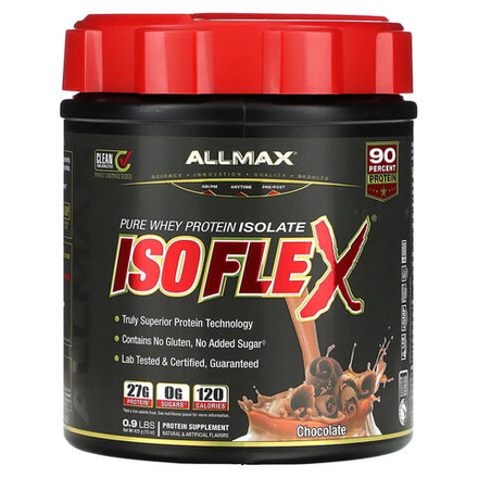 ALLMAX, Isoflex, на 100% чистый изолят сывороточного протеина, со вкусом шоколада, 425 г (0,9 фунта)