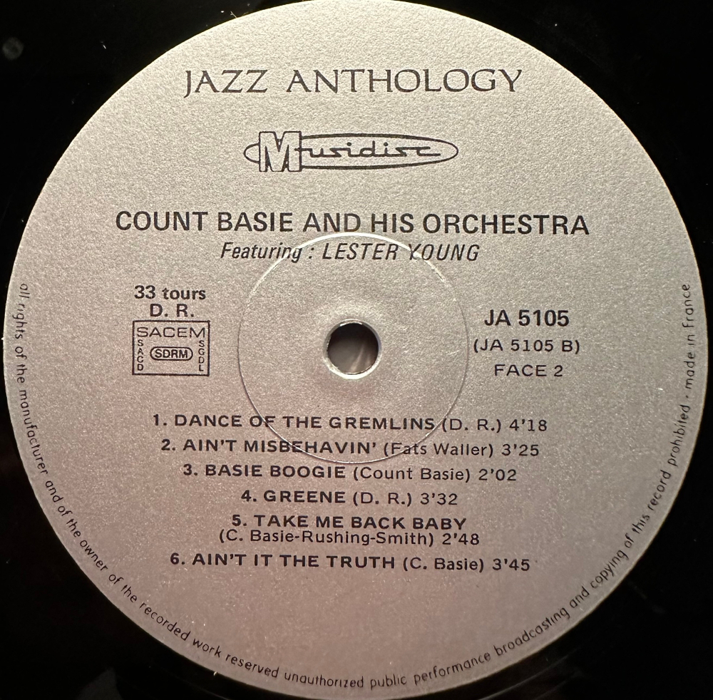 Count Basie And His Orchestra Featuring Lester Young - New-York May 1944 (Франция 1975г.)