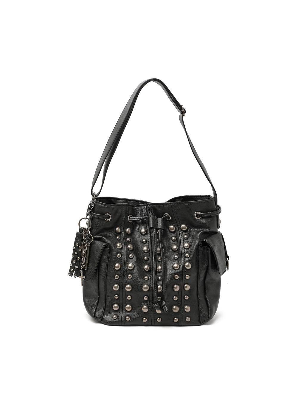 Сумка На Плечо Cleo Black Washed Faux Leather Studded Bucket Bag