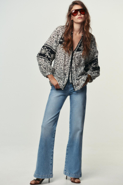 ZARA БЛУЗА С ВЫШИВКОЙ, БИСЕРОМ И ЦВЕТОЧНЫМ ПРИНТОМ, РАЗНОЦВЕТНЫЙ