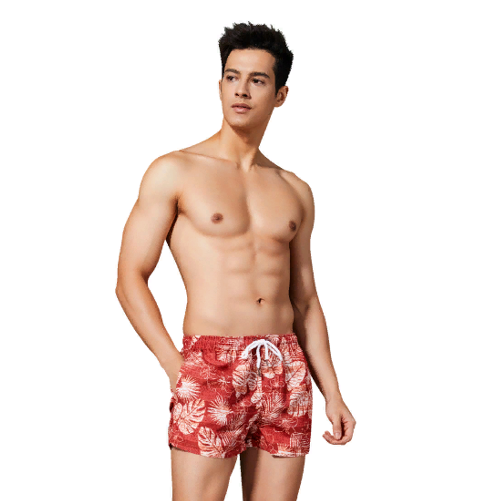 Мужские пляжные шорты красные с узором SEOBEAN 34772
