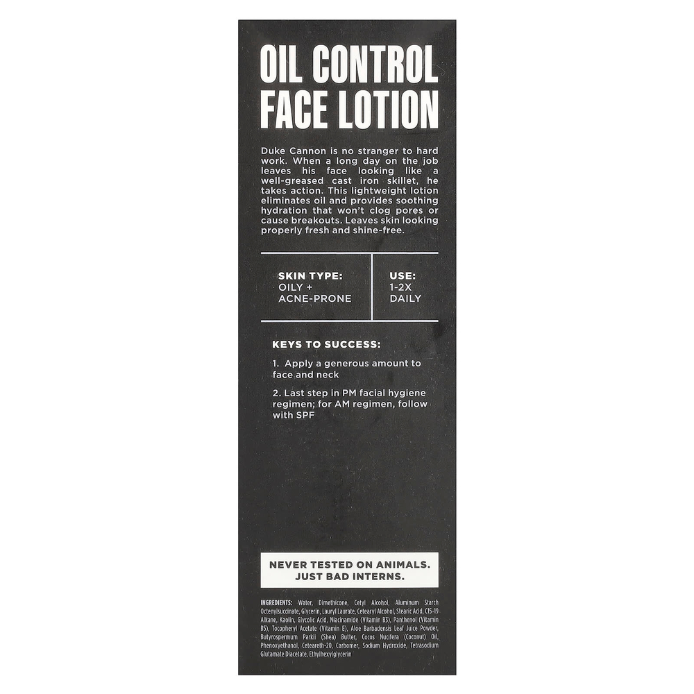 Duke Cannon Supply Co., Лосьон для лица, контролирующий жирность кожи, без отдушек, 88 мл (3 жидк. унц.)