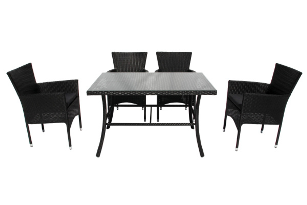 Набор мебели Garden Story Аскер 5 уп.(4 Стул Garden Storyа Аскер с под.+стол 120см, каркас черн, ротанг черн.)
