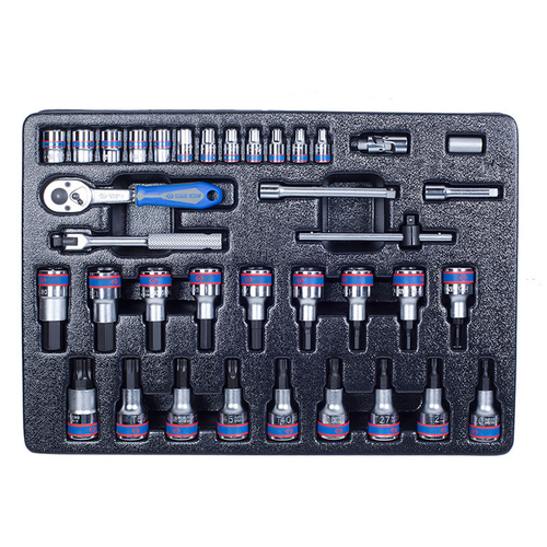 KING TONY (9-7537MR) Набор торцевых головок 1/4" с принадлежностями, торцевые насадки HEX и TORX, ложемент, 37 предметов