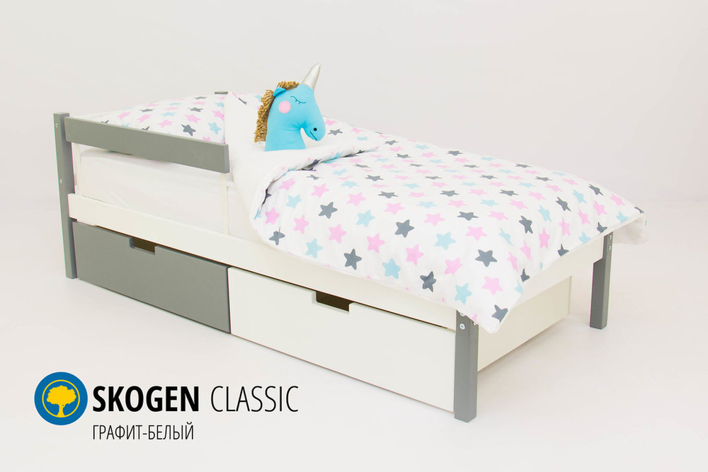 Детская кровать тахта с бортиком и ящиками Бельмарко Svogen графит белый