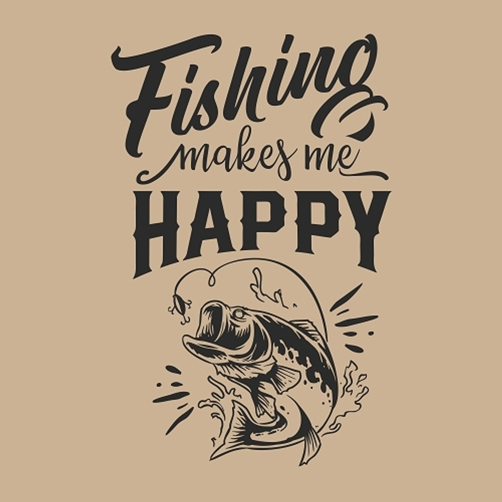 принт PewPewCat Fishing makes me happy для бежевой футболки