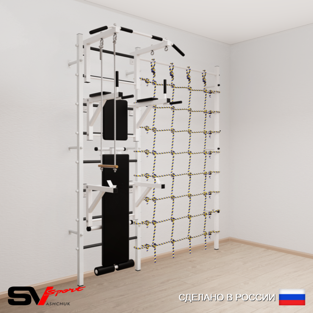 Шведская стенка Sv Sport усиленная 6930 (Турник стандарт/Брусья/Стойка/Скамья/Трапеция/Канатный лаз)