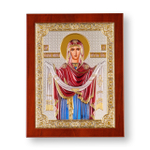 Покрова БМ, икона прямоугольная в рамке под стеклом, красное дерево, эмаль 232х280