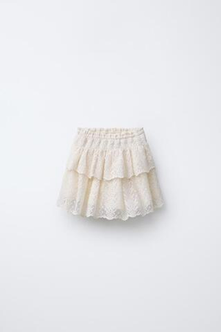 ZARA ЮБКА С ЦВЕТОЧНОЙ ВЫШИВКОЙ, ЭКРЮ