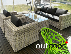 Комплект мебели из ротанга OUTDOOR Флорида (3-местный диван, 2 кресла, стол), у/п, светлый микс