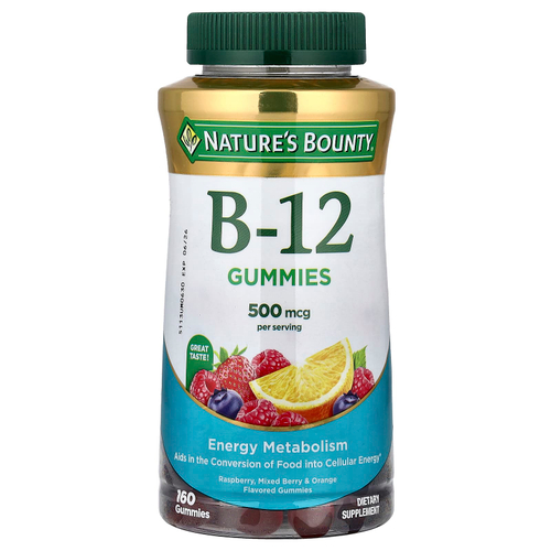 Nature's Bounty, витамин B12, со вкусом малины, ягод и апельсина, 160 жевательных таблеток
