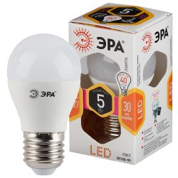 Лампа светодиодная ЭРА STD LED P45-5W-827-E27 5Вт шар теплый белый свeт Е27 | Лампы cветодиодные Шар (G/P)