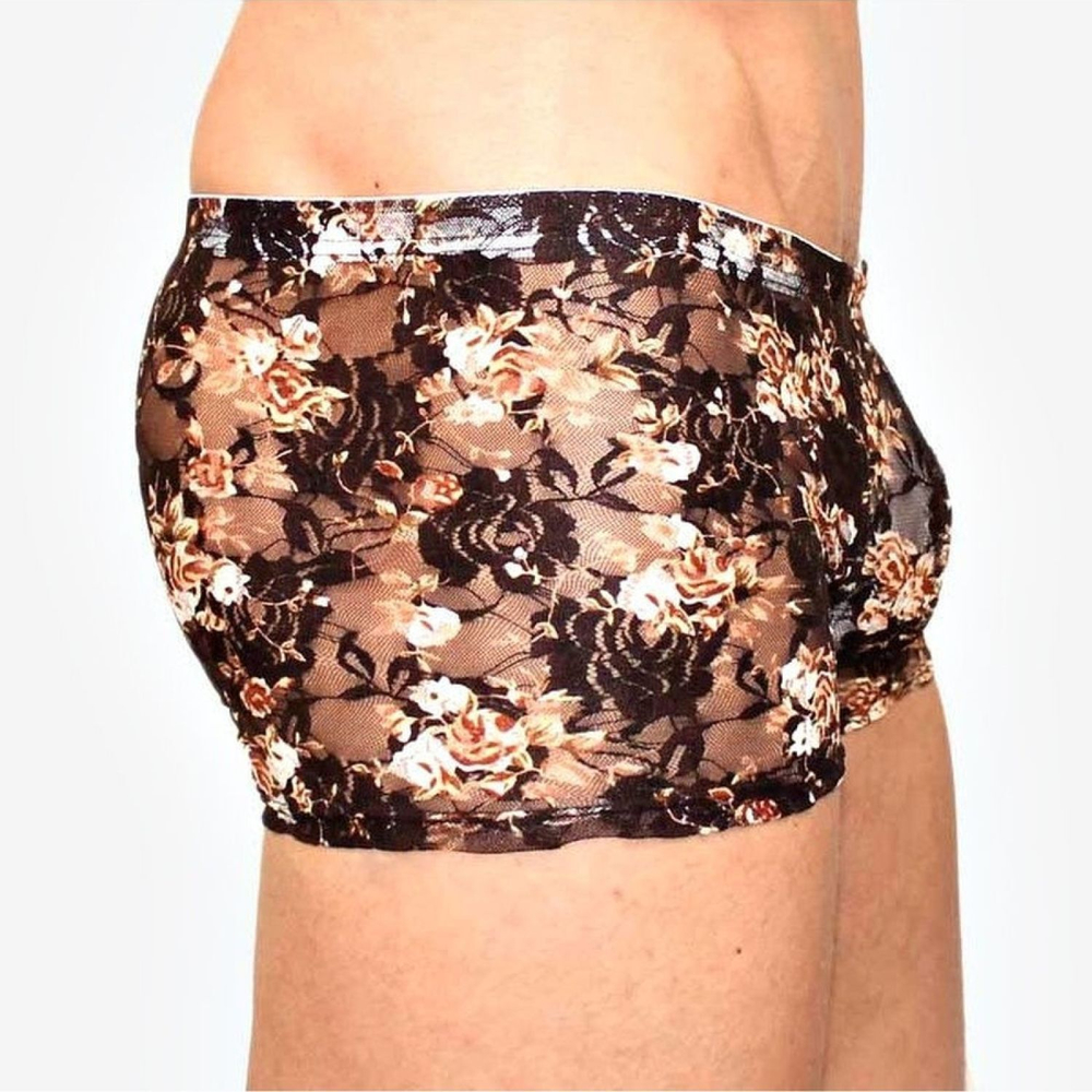 Мужские сетчатые боксеры с бежевыми розами Rose Boxer (Размер: S) (Цвет: черный)