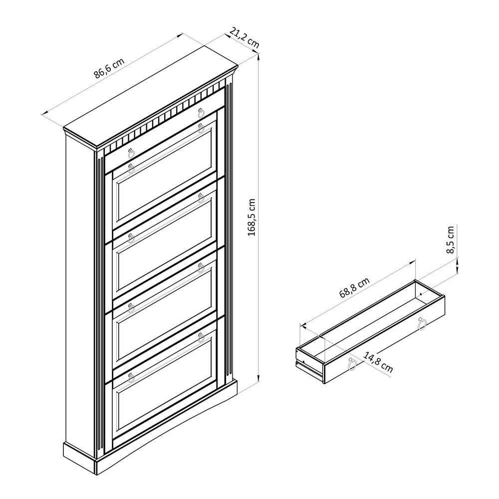 Обувница для прихожей, 87х21х169, Неаполь, закрытая, 4 двери 1 ящик, из массива дерева, зеленый эвкалипт, Dipriz